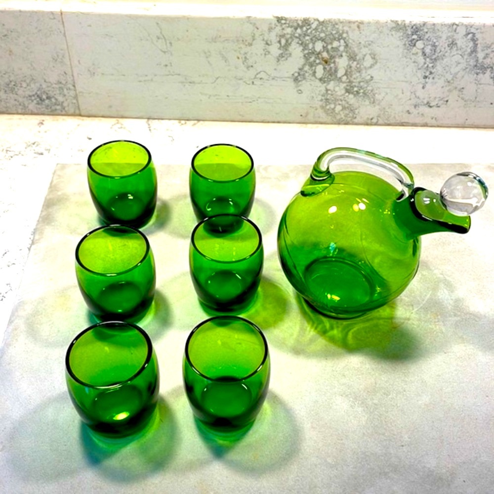 Handblown Tilt Ball Decanter & Cordials Set Cambridge Glass Co Circa 1930’s EUC - Picture 2 of 16